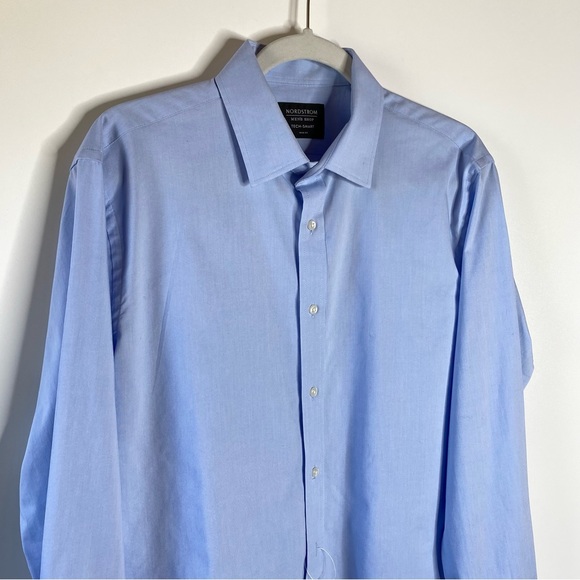 Nordstrom Mens Tech-Smart Button-Up Dress Shirt Sz 15.5 32-33 Blue Long Sleeve - Picture 2 of 9